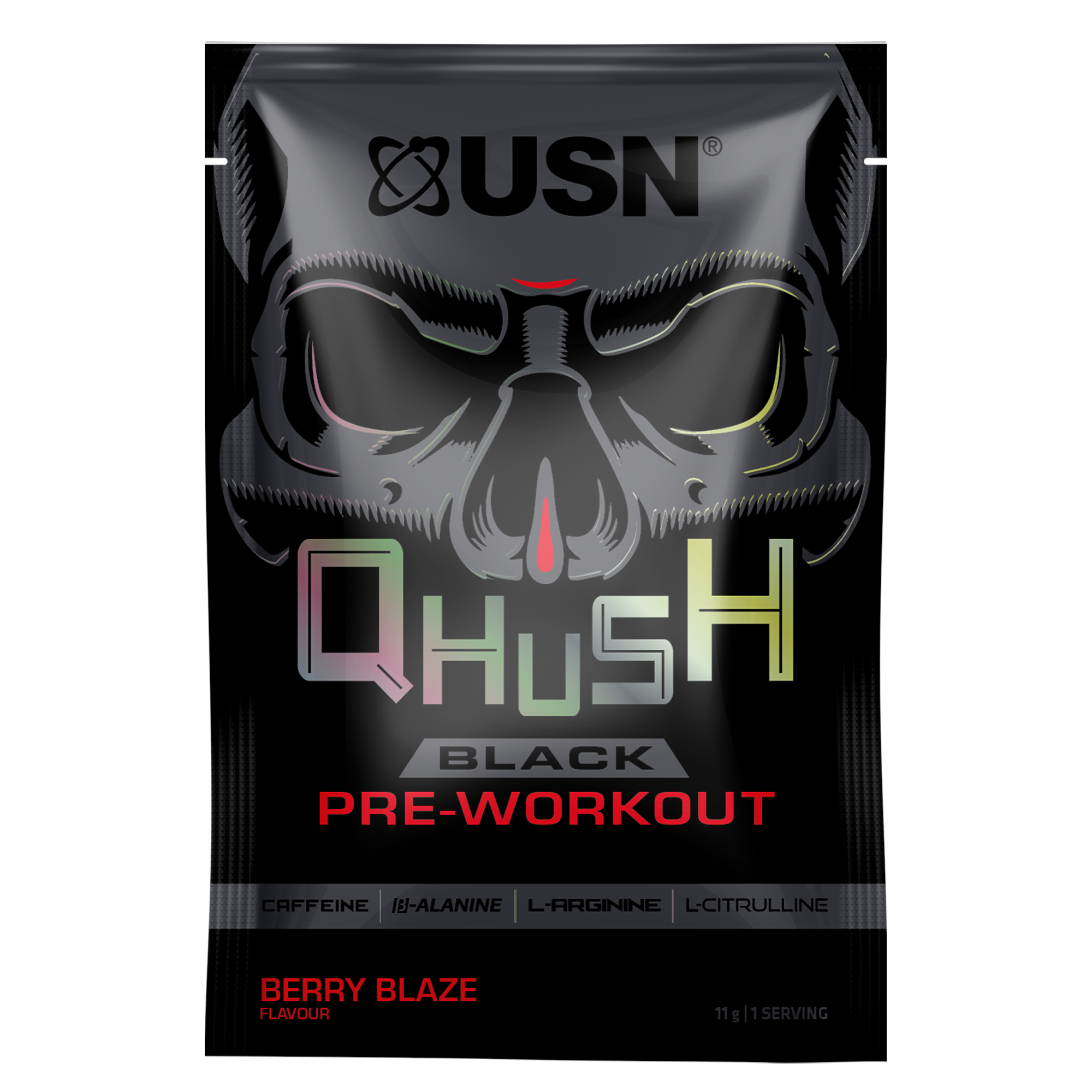 QHUSH black pre-workout single sachets 11g